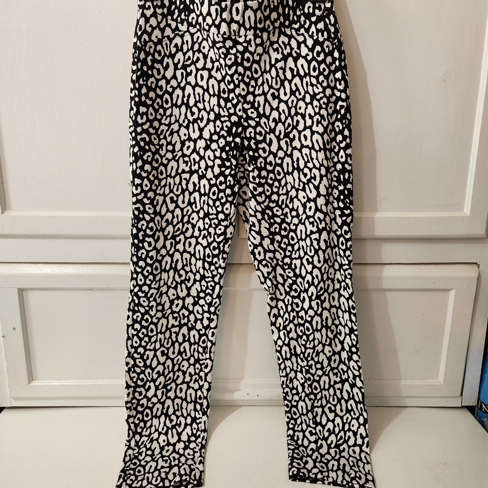 Michael Kors Black and White Animal Print Stretch Pants